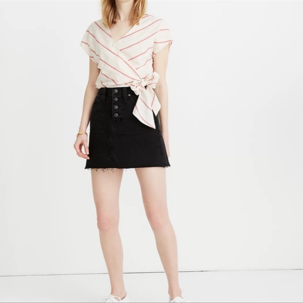 Madewell Rigid Denim A-Line Mini Skirt in Lunar Wash: Button-Front Edition